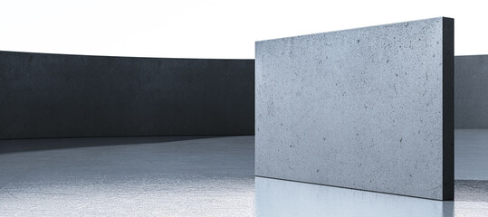 Poster - Minimalist concrete walls in an open space with reflective flooring and clean design. 3D Rendering