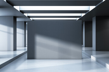 Poster - Abstract empty interior space with geometric design and shadows, featuring clean walls and modern architecture. 3D Rendering