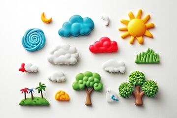 weather changes made from plasticine. plasticine weather icons on white background set