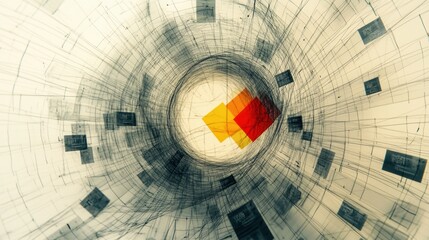 Poster - Abstract digital design featuring swirling shapes and vibrant colors in a vortex perspective. Generative AI