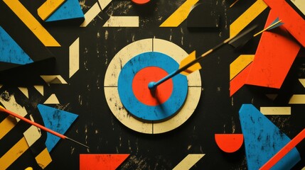 Poster - colorful target with arrows striking in a creative archery setting during a sunny afternoon. generat