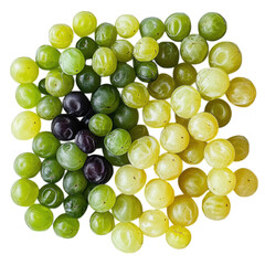 Colorful assortment of green and black berries isolated on transparent background, PNG