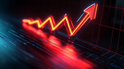 Poster - Glowing red arrow rising on a dark financial graph, symbolizing growth and success.