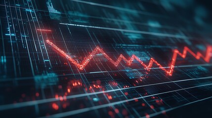 Poster - Red digital graph showing downward trend on dark tech background.