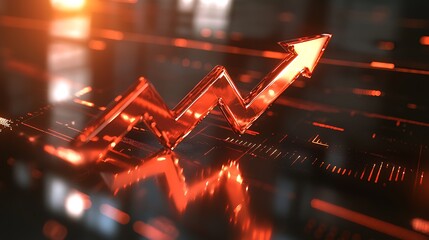 Poster - Red arrow rising on dark tech background, illustrating growth, success, and progress.