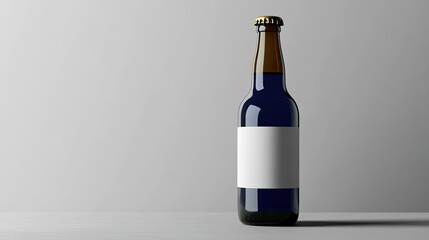 Poster - Brown Glass Beer Bottle with Blank Label Displayed on Minimalist Grey Background for Product Promotion and Creative Design Use