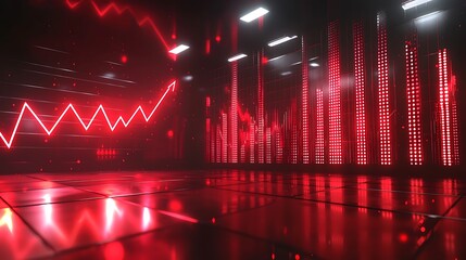 Poster - Red neon stock market graph in dark room.