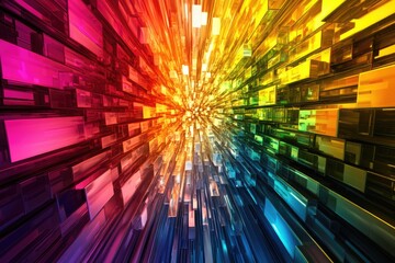 Wall Mural - abstract colorful tunnel of vibrant glass blocks creating a dynamic perspective.