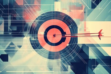 Poster - Modern digital target with an arrow hitting the center, emphasizing precision in technology and design concepts. Generative AI