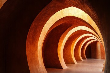 Poster - A long tunnel with a lot of curves. The tunnel is made of stone