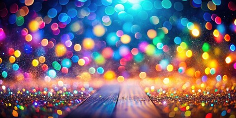 Poster - Festive Sparkle Background with Wooden Planks and Colorful Lights