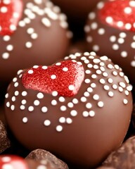 Wall Mural - Heart-shaped chocolate treats with red and white sprinkles for celebrations.