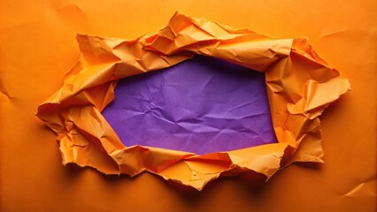 Poster - Abstract orange and purple crumpled paper frame with a central space for text or image
