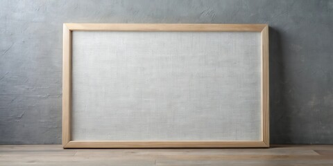 Poster - Blank light beige linen canvas in a simple wooden frame against a textured gray wall