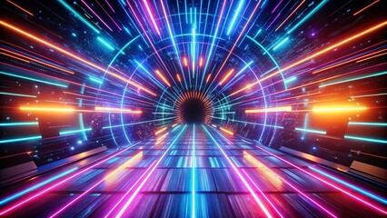 Poster - Minimalist EDM Concert Intro: Abstract Light Particles & Neon Tunnel Background