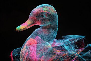 Wall Mural - A duck is shown in a very colorful and detailed way. The duck is in a black background