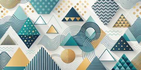 Leinwandbilder - Abstract Geometric Pattern Design with Teal, Gold, and White Shapes