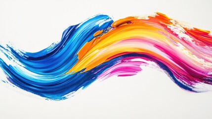 Poster - Vibrant Paint Swirls in Bold Colors Creating Dynamic Waves of Blue, Orange, Pink, and Purple on a White Canvas Surface for Artistic Inspiration and Creativity