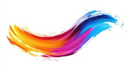 Poster - Vibrant Abstract Brush Stroke in Vivid Colors Creating a Dynamic Flow Against a Clean White Background for Creative and Artistic Designs