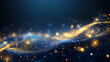 © Sabir Shah - Abstract dark blue and gold particle background with Christmas golden light bokeh, shining particles on navy blue, gold foil texture, festive holiday concept