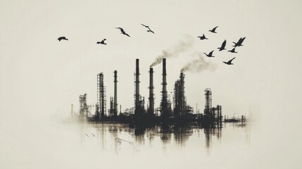 Wall Mural - Industrial pollution effects urban area photo smoky environment aerial view environmental awareness