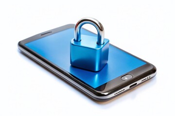 Poster - Mobile Phone Security: Locked Smartphone, Blue Padlock, Account Safety, Data Protection, Internet Banking