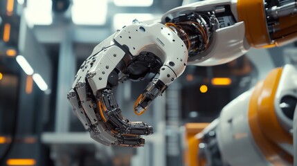 Poster - robotic arm innovation industrial facility technology showcase high-tech environment close-up viewpo