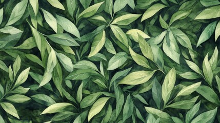 Poster - Lush green leaves pattern nature digital artwork serene environment top-down view organic design inspiration