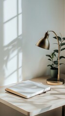 Sticker - A desk with a lamp and a book. The lamp is on the right side of the book