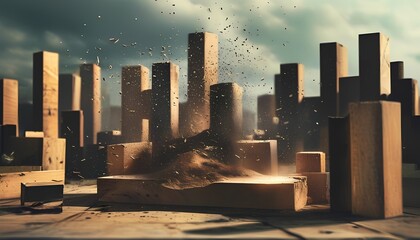 Poster - Dynamic abstract business structure disruption in urban environment digital art representation surreal perspective for modern business concepts