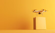 © Jae - A drone hovers above a stack of yellow boxes against a bright yellow background, symbolizing delivery and technology.