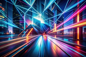 Poster - Modernism Presentation Template: Long Exposure Photography Backgrounds for Slides, Abstract Geometric Shapes, Dynamic Light Trails, Futuristic Design