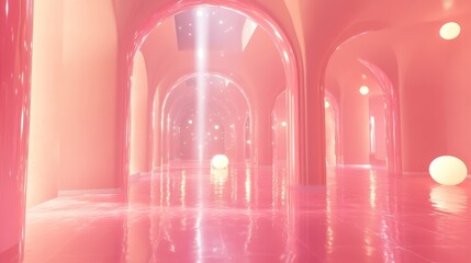 Poster - Ethereal light reflections dreamlike space 3d digital art abstract environment wide angle surreal concept