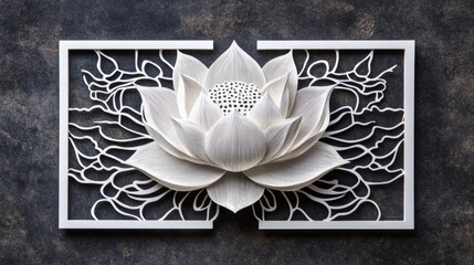 Poster - Artistic lotus flower display contemporary art gallery paper sculpture minimalist environment close-up view nature's beauty