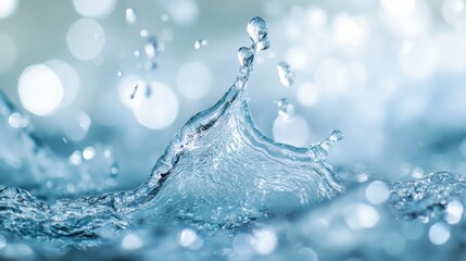 Poster - A splash of water in the air with a blurry background. The water is blue and the splash is large