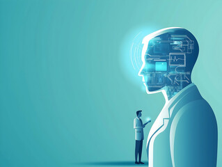 Aufkleber - A futuristic illustration depicting a humanoid figure with a digital head, symbolizing the intersection of technology and human intelligence.