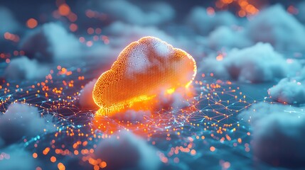 Aufkleber - Glowing cloud computing network symbol in digital space.