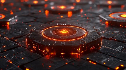 Poster - Futuristic glowing hexagonal tech surface.