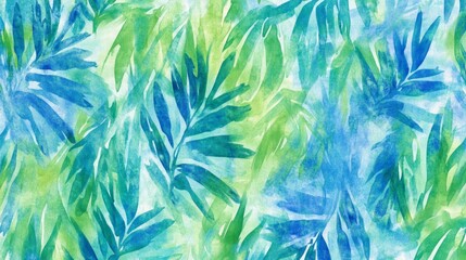 Wall Mural - Vibrant green and blue leaf patterns abstract art digital design vivid colors aesthetic viewpoint nature concept