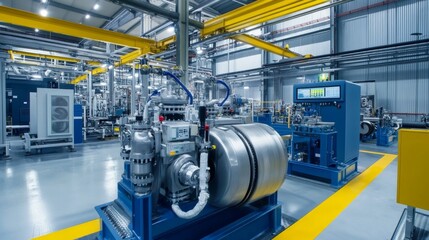 Aufkleber - Industrial equipment operation manufacturing plant machinery overview indoor facility wide-angle view efficiency and technology