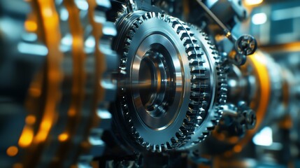 Poster - Industrial mechanism operation factory floor close-up image technological environment dynamic perspective engineering concept