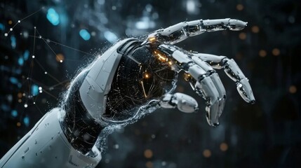 Fototapete - Technological innovation in robotics futuristic lab digital art sci-fi environment close-up perspective