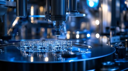Poster - automated liquid dispensing process in pharmaceutical manufacturing cleanroom environment industrial