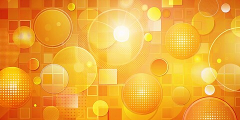 Poster - Panoramic Abstract Geometric Gradient Background: Trendy Orange Yellow Pastel Circles & Squares Business Success