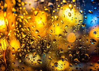 Poster - Panoramic Abstract Yellow Wet Glass Background - High Resolution Image