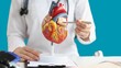 © Osada - A doctor works at a desk in the hospital,discussing heart diseases such as coronary artery disease,arrhythmia,heart valve stenosis,heart failure congenital heart disease, emphasizing Coronary artery d