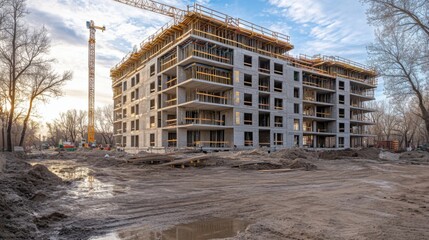 Wall Mural - Construction site with a modern building under development