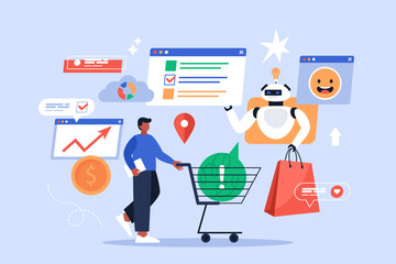 Wall Mural - artificial intelligence tool for customer journey mapping business concept. modern vector illustrati