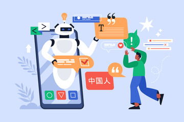 Wall Mural - artificial intelligence tool for supporting multi language business concept. modern vector illustrat