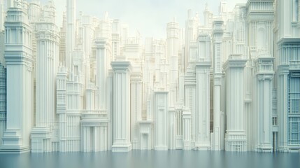 Poster - White Architectural Cityscape A 3D Render of Classical Columns and Structures